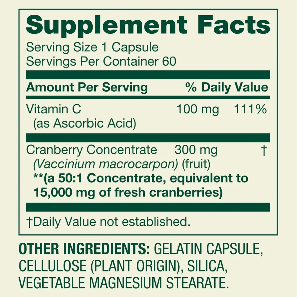 Thành phần Viên hỗ trợ tiết niệu Cranberry extra strength Spring Valley Mỹ