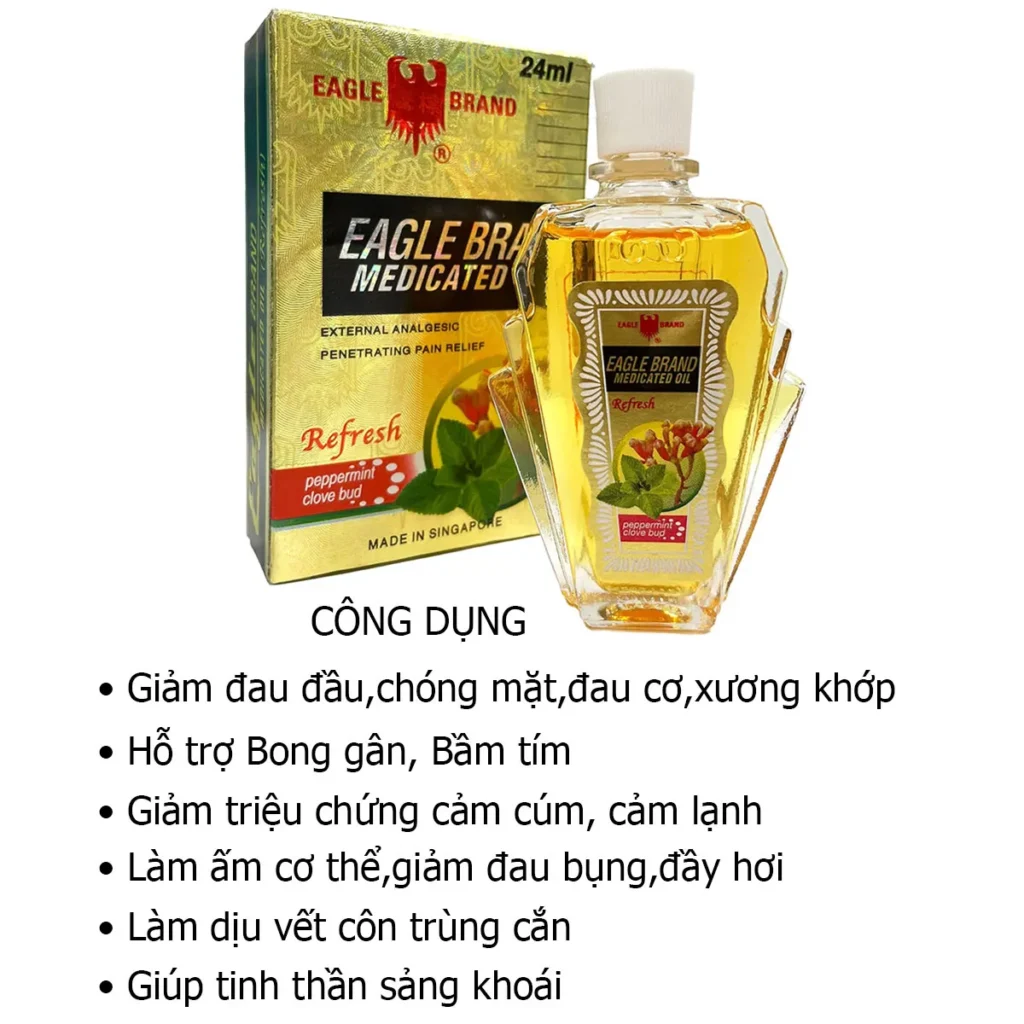 Công dụng  Dầu Gió con ó Vàng Eagle Brand Medicated Oil 24ml của Mỹ