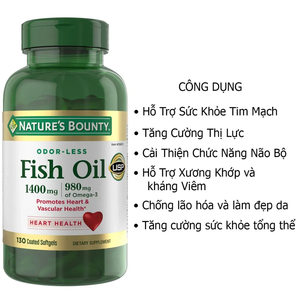 Công dụng  Viên Fish Oil 1400mg omega 3 980mg Nature’s Bounty của Mỹ