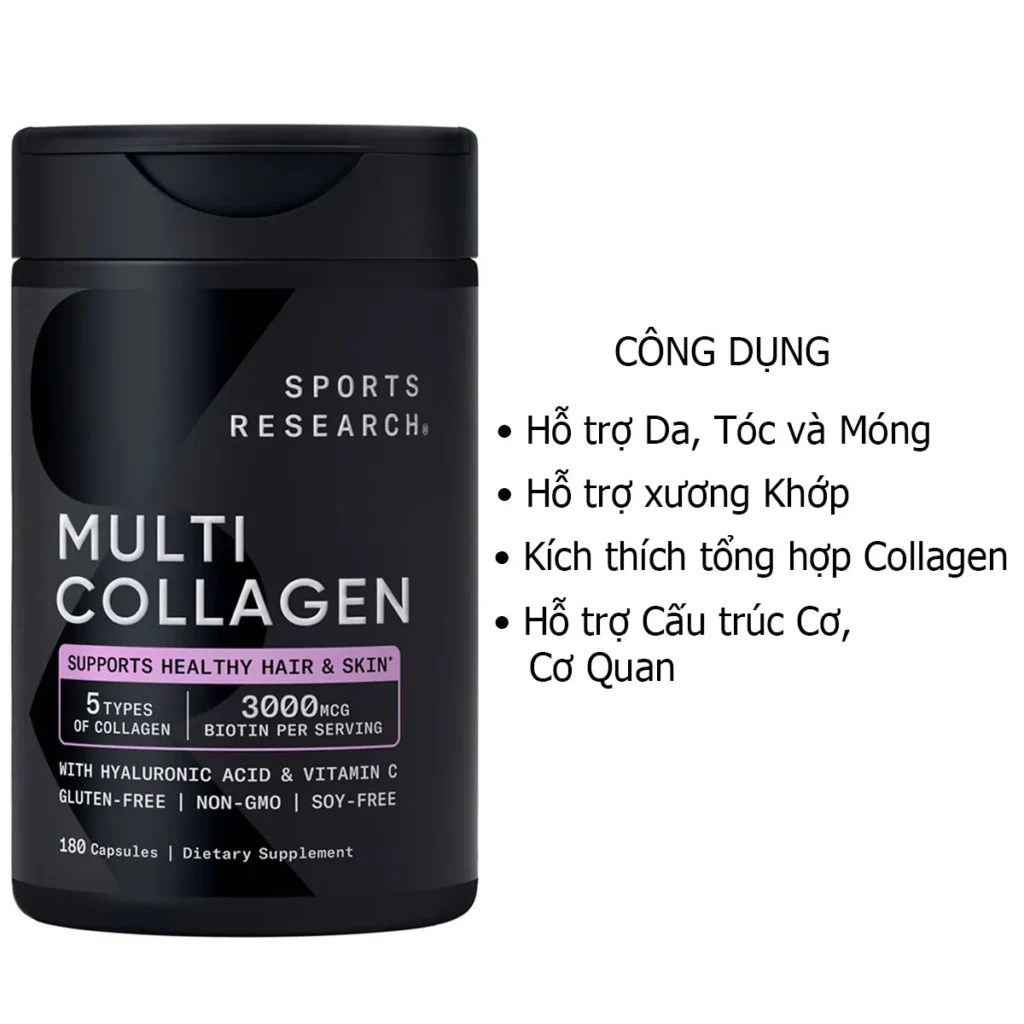 Công dụng  Viên uống Multi Collagen Sports Research 180 viên của Mỹ