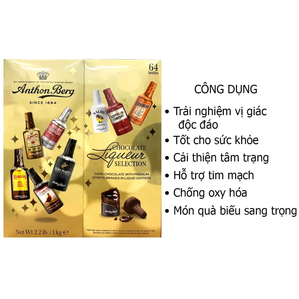 Công dụng  Socola rượu Anthon Berg Chocolate 64 chai 1kg của Mỹ