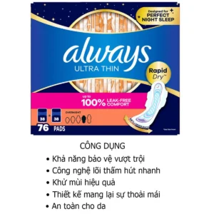 Công dụng Băng Vệ Sinh Ban Đêm có cánh ALWAYS Ultra Thin của Mỹ