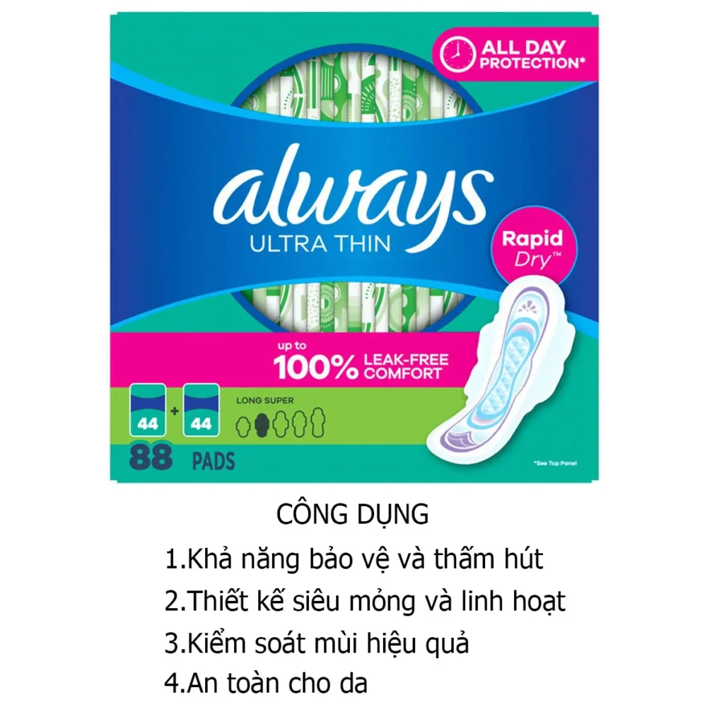 Công dụng  Băng Vệ Sinh siêu mỏng có cánh ALWAYS Ultra Thin của Mỹ