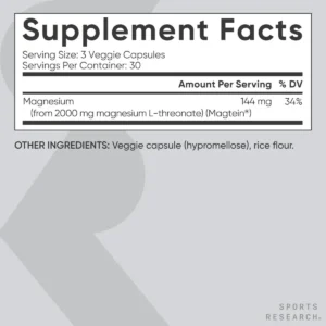 Thành phần Viên Magnesium L Threonate Sports Research 135 viên của Mỹ