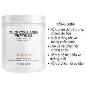 Công dụng Bột Multi Collagen Peptides 18 Amino acids 567g CodeAge Mỹ
