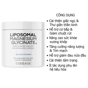Công dụng Viên Liposomal Magnesium Glycinate 240 viên Codeage Mỹ