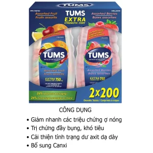 Công dụng Viên nhai Tums Antacid Assorted Extra 750mg của Mỹ