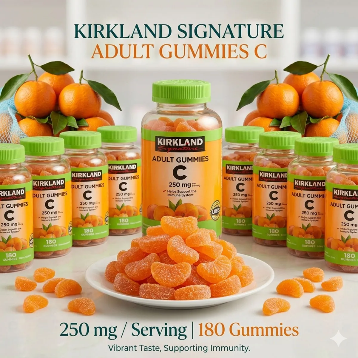 Giới thiệu Kẹo dẻo vitamin C  Kirkland Adult Gummies C 250mg của Mỹ