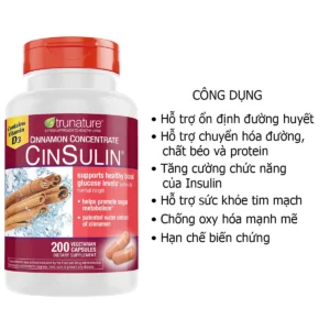 Công dụng Cinsulin Trunature 200 Viên Mỹ Hỗ Trợ Ổn Định Đường Huyết