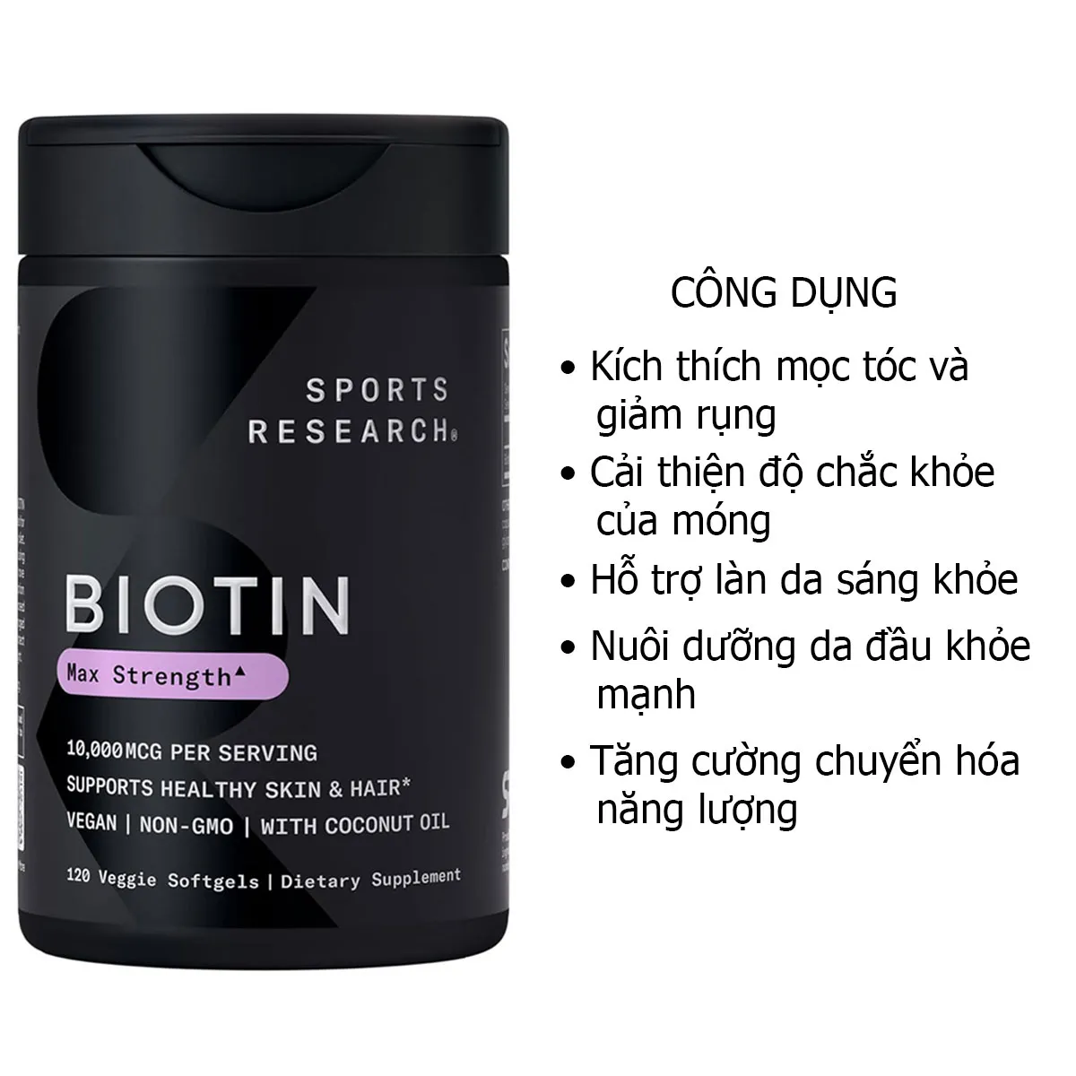 Công dụng Viên Biotin 10000mcg Sports Research 120 viên của Mỹ Công dụng Viên Biotin 10000mcg Sports Research 120 viên của Mỹ