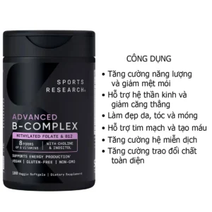 Công dụng Viên Vitamin B Sports Research Advanced B Complex 180 Mỹ
