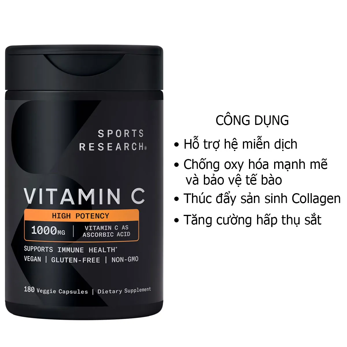 Công dụng  Viên Vitamin C Sports Research 1000mg 180 của Mỹ