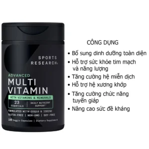 Công dụng Vitamin Sports Research Advanced Multivitamin 180 Viên Mỹ