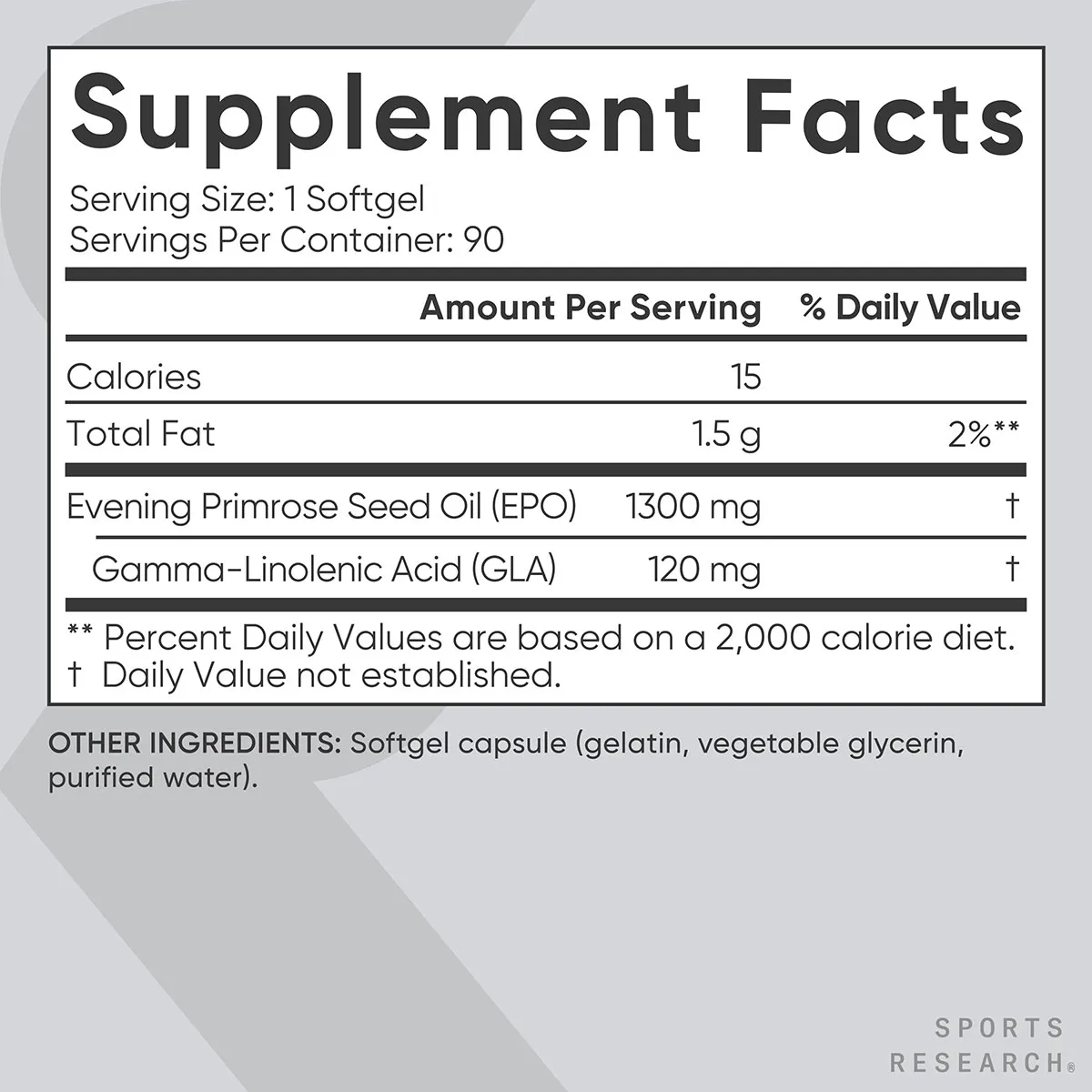 Thành phần Hoa anh thảo Sports Research Evening Primrose 1300mg Mỹ