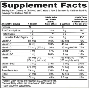 Thành phần Kẹo dẻo vitamin tổng hợp cho bé Children's Multivitamin Kirkland