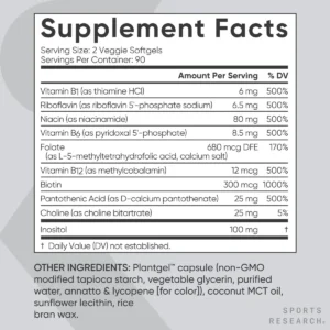 Thành phần Viên Vitamin B Sports Research Advanced B Complex 180 Mỹ