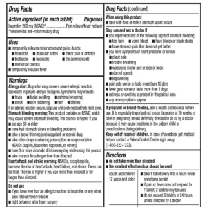 Thành phần Viên giảm đau hạ sốt Kirkland Ibuprofen 200mg 500 viên của Mỹ