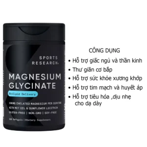 Công dụng Magie Hữu Cơ Sports Research Magnesium Glycinate 120 Viên