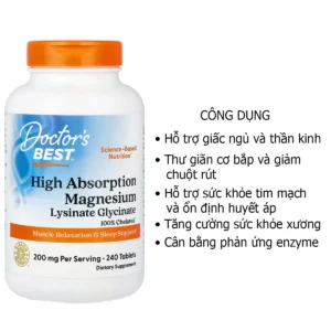 Công dụng Magnesium Lysinate Glycinate Doctor's Best 200mg 240 viên