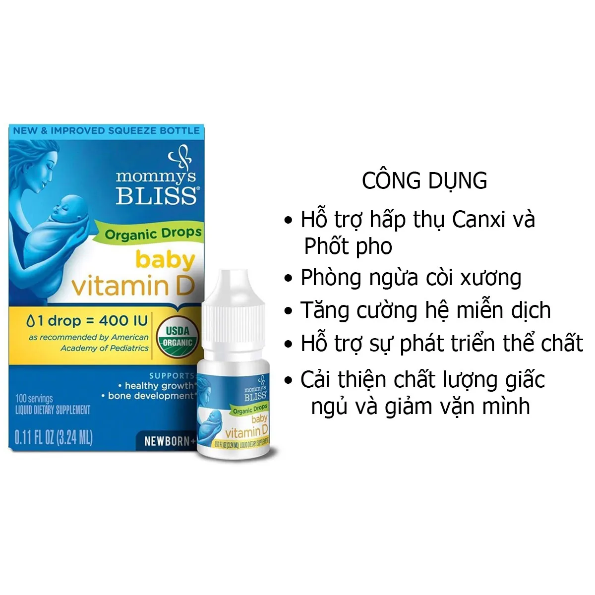 Công dụng Vitamin D3 Hữu cơ Cho Bé Mommy's Bliss Organic Drops 400IU Công dụng Vitamin D3 Hữu cơ Cho Bé Mommy's Bliss Organic Drops 400IU