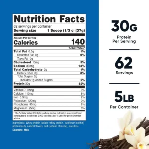 Thành phần Bột tăng cơ Whey Protein Isolate nutricost 5Lbs vị vanilla Mỹ