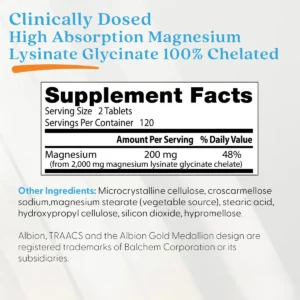 Thành phần Magnesium Lysinate Glycinate Doctor's Best 200mg 240 viên