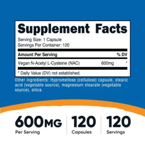 Thành phần Viên NAC N-Acetyl L-Cysteine Nutricost 600mg 120 viên Mỹ