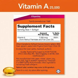Thành phần Viên Vitamin A 25000 IU 250 viên Now của Mỹ