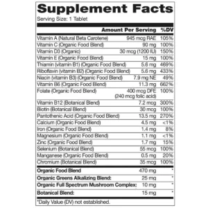 Thành phần Vitamin Tổng Hợp Hữu Cơ Kirkland Organic Multivitamin 80 viên