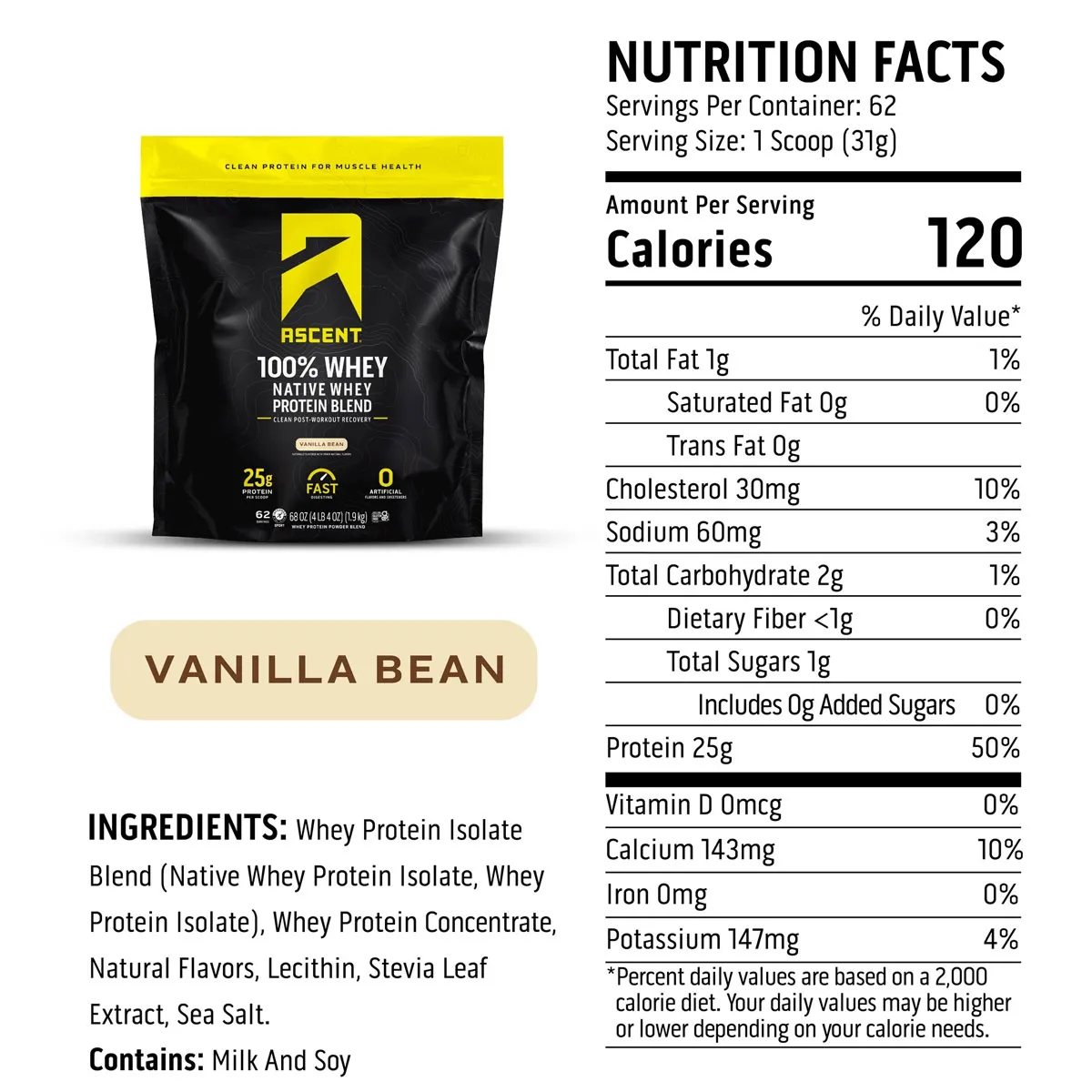 Thành phần Whey Tăng Cơ Ascent 100% Native Whey Protein Vani Mỹ Thành phần Whey Tăng Cơ Ascent 100% Native Whey Protein Vani Mỹ