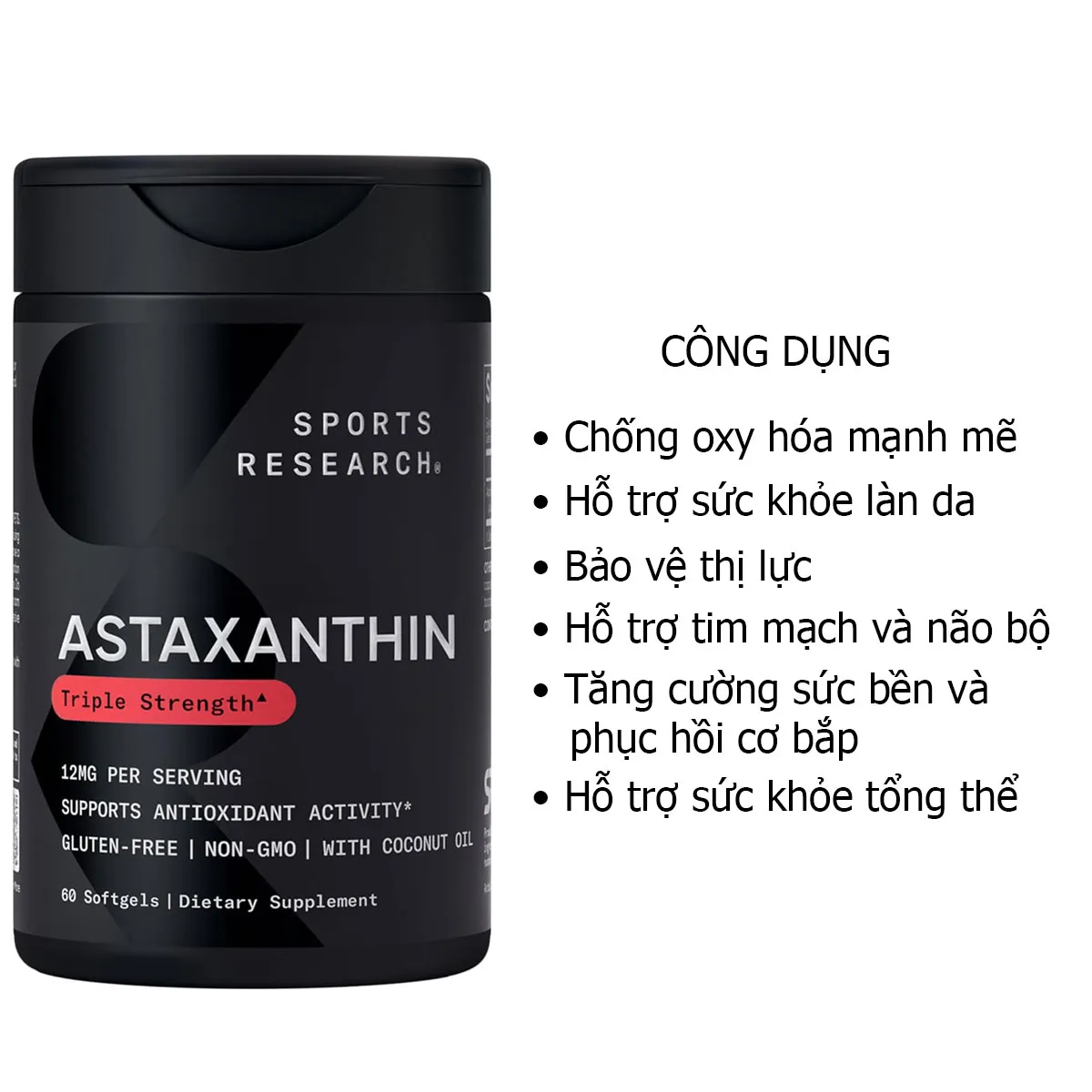 Công dụng Viên uống Astaxanthin Triple Strength Sports Research 12mg Mỹ Công dụng Viên uống Astaxanthin Triple Strength Sports Research 12mg Mỹ