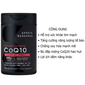 Công dụng Viên uống CoQ10 200mg Sports Research 150 viên Mỹ