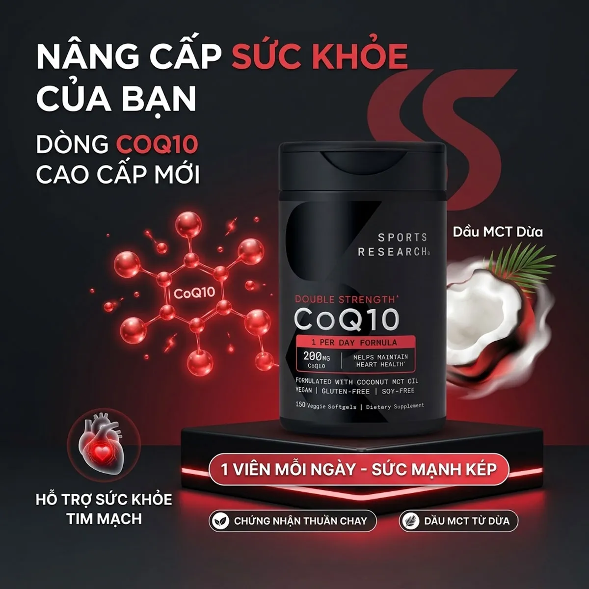 Giới thiệu Viên uống CoQ10 200mg Sports Research 150 viên Mỹ