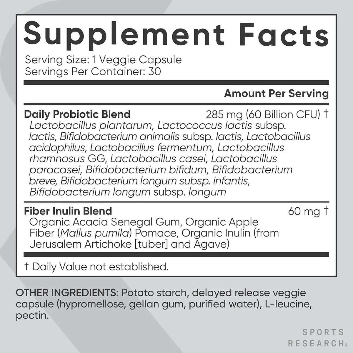 Thành phần Men Vi Sinh Sports Research Daily Probiotics 60 Billion 30 Viên Thành phần Men Vi Sinh Sports Research Daily Probiotics 60 Billion 30 Viên