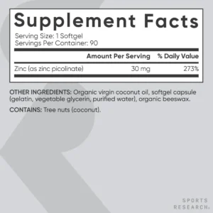 Thành phần Viên Zinc Picolinate 30mg Sports Research 90 Viên Kẽm Mỹ