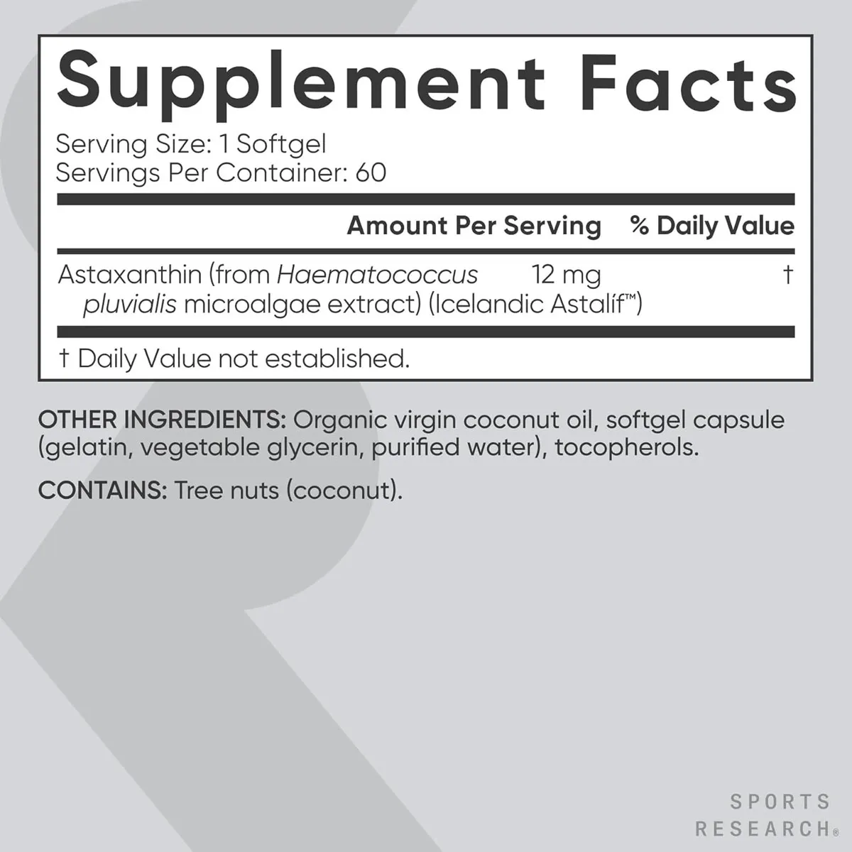 Thành phần Viên uống Astaxanthin Triple Strength Sports Research 12mg Mỹ Thành phần Viên uống Astaxanthin Triple Strength Sports Research 12mg Mỹ