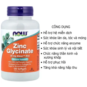 Công dụng Zinc Glycinate 30mg NOW Foods Vi Chất Kẽm 120 Viên Mỹ