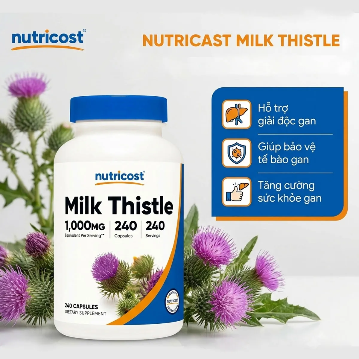 Giới thiệu Viên Bổ Gan Nutricost Milk Thistle 1000mg 240 Viên Mỹ