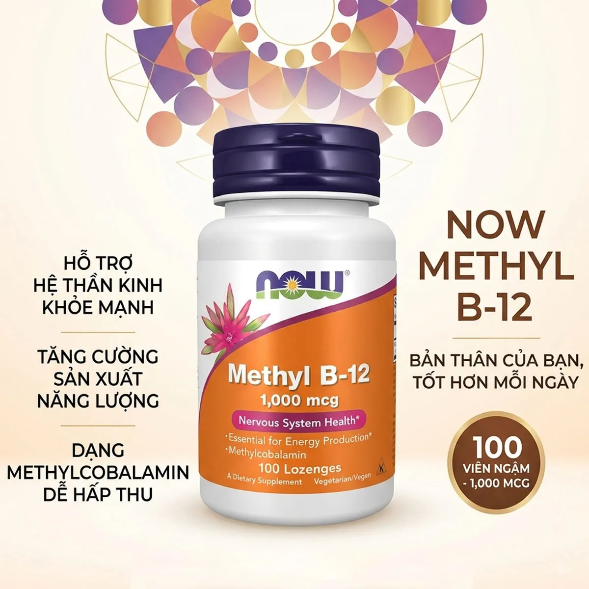 Giới thiệu Viên Ngậm Methyl B12 1000mcg NOW 100 viên Mỹ Giới thiệu Viên Ngậm Methyl B12 1000mcg NOW 100 viên Mỹ