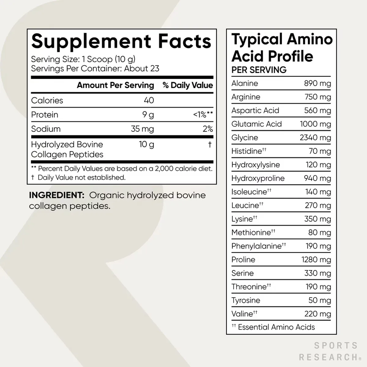 Thành phần Bột Collagen Hữu Cơ Sports Research Peptides 227g Mỹ Thành phần Bột Collagen Hữu Cơ Sports Research Peptides 227g Mỹ