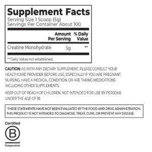 Thành phần Bột Creatine Orgain Micronized Unflavored 500g Mỹ