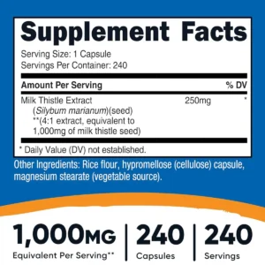 Thành phần Viên Bổ Gan Nutricost Milk Thistle 1000mg 240 Viên Mỹ
