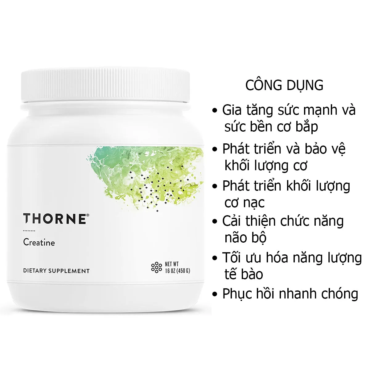 Công dụng Creatine Monohydrate Thorne Pure 450g Bột Mỹ Công dụng Creatine Monohydrate Thorne Pure 450g Bột Mỹ