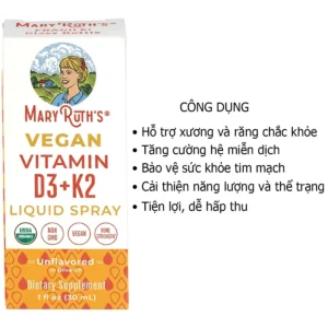 Công dụng MaryRuth's Vegan Vitamin D3+K2 Liquid Spray Dạng Xịt 30ml Mỹ