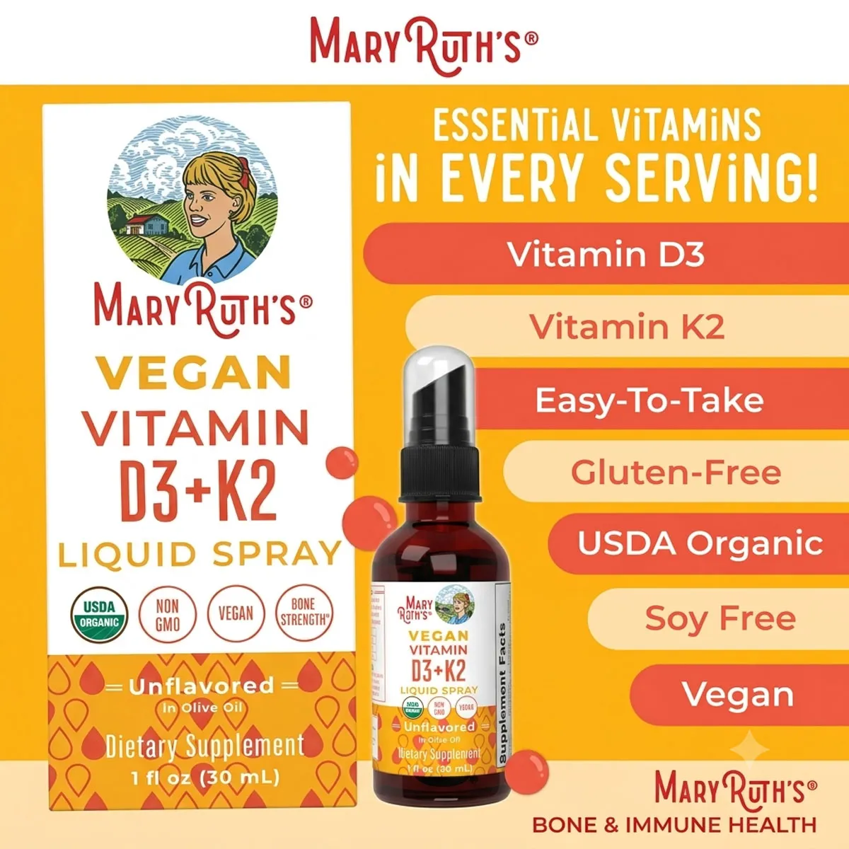 Giới thiệu MaryRuth's Vegan Vitamin D3+K2 Liquid Spray Dạng Xịt 30ml Mỹ Giới thiệu MaryRuth's Vegan Vitamin D3+K2 Liquid Spray Dạng Xịt 30ml Mỹ