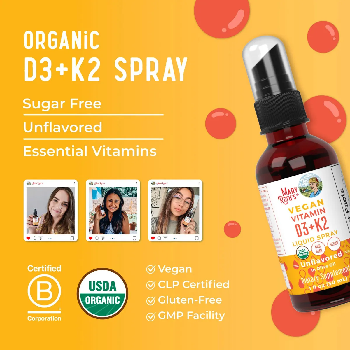 MaryRuth's Vegan Vitamin D3+K2 Liquid Spray Dạng Xịt 30ml Mỹ - Ảnh 4