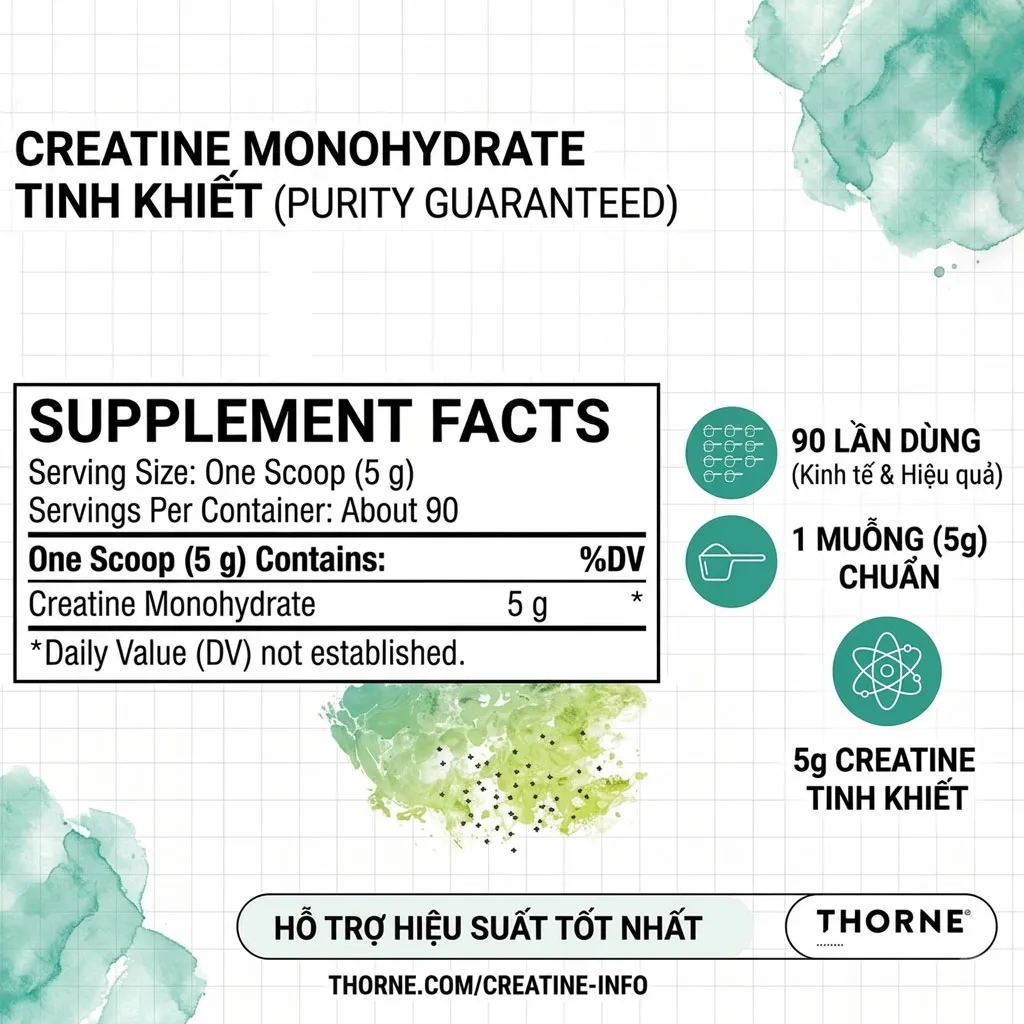 Thành phần Creatine Monohydrate Thorne Pure 450g Bột Mỹ Thành phần Creatine Monohydrate Thorne Pure 450g Bột Mỹ