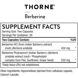 Thành phần Viên Uống Thorne Berberine Dual Action 60 Viên Mỹ