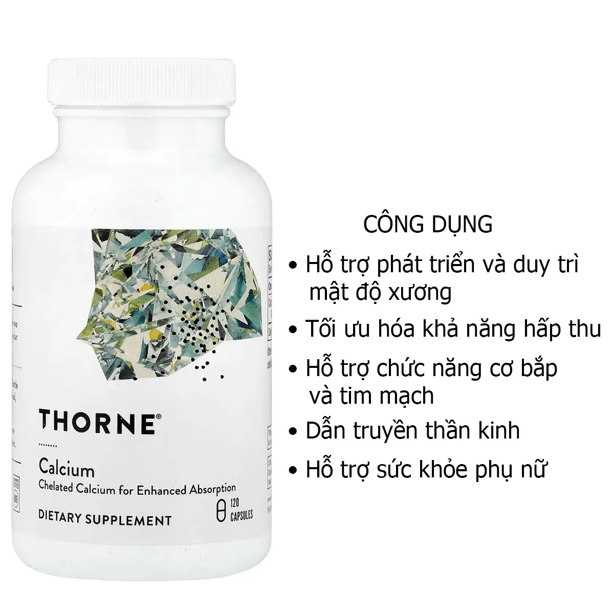 Công dụng Canxi Hữu Cơ Thorne Calcium Chelated 120 Viên Mỹ Công dụng Canxi Hữu Cơ Thorne Calcium Chelated 120 Viên Mỹ